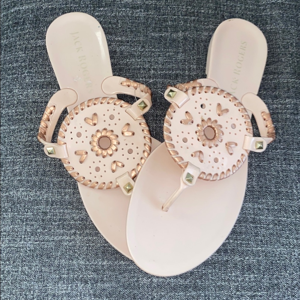 Jack Rogers Medallion Rose Gold Whipstitch Jelly Sandals 10
